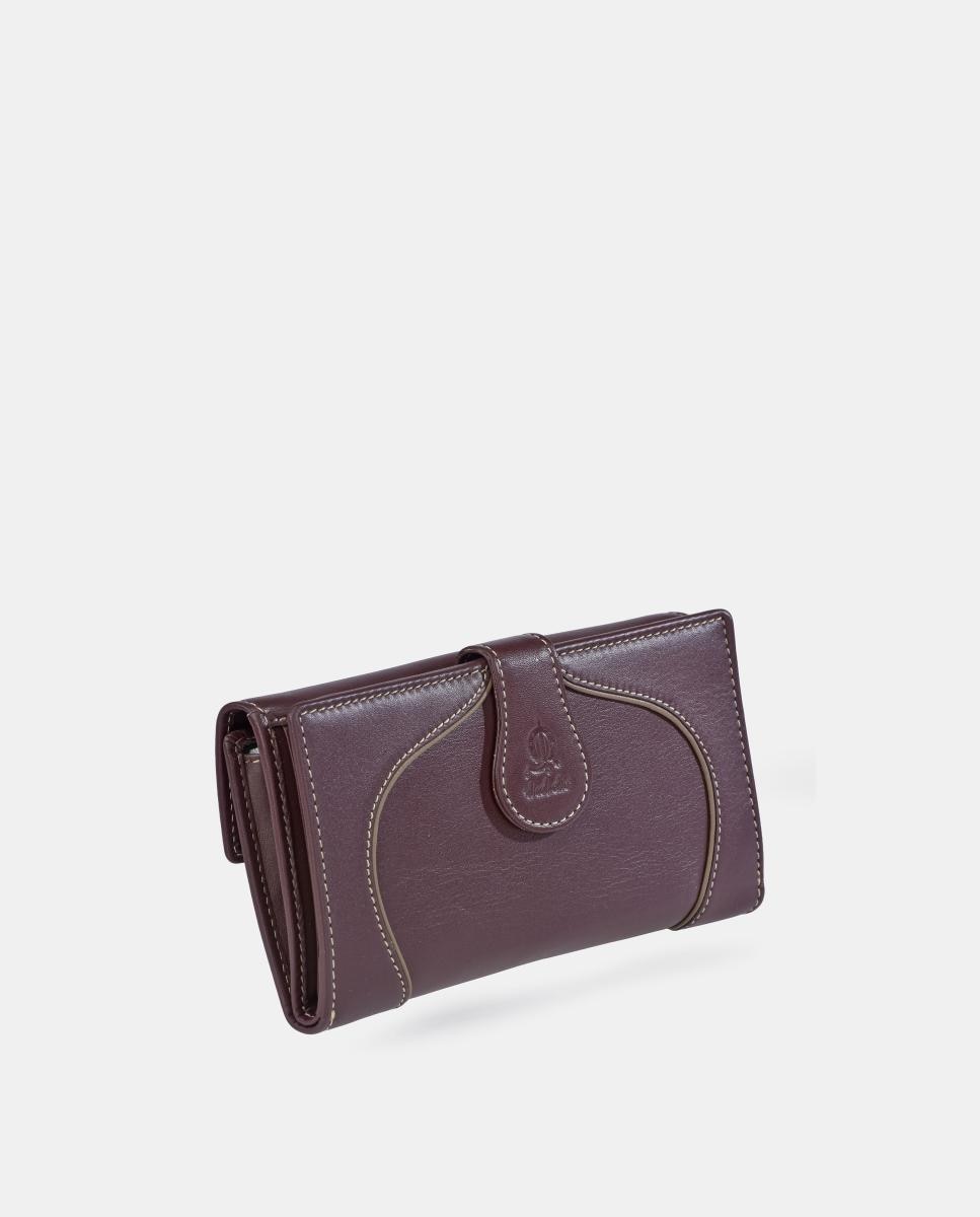Porta-moedas e Porta-notas Grande em Pele para Mulher Grená-2