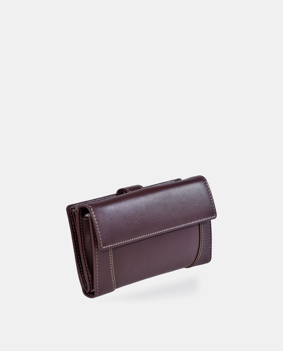 Porta-moedas e Porta-notas Grande em Pele para Mulher Grená-3