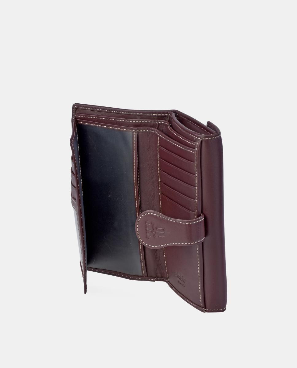 Porta-moedas e Porta-notas Grande em Pele para Mulher Grená-5