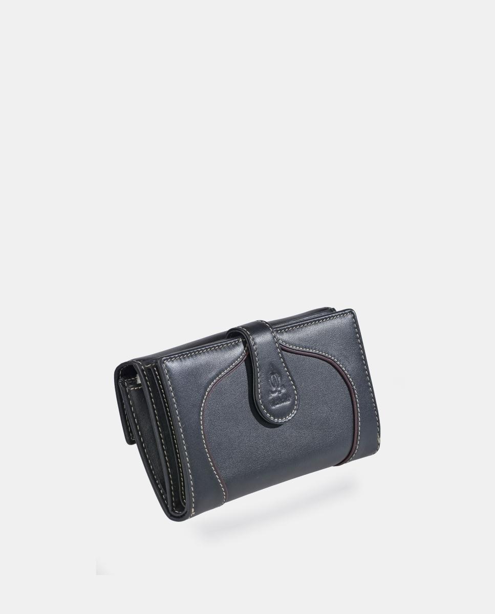 Porta-moedas e Porta-notas Grande em Pele para Mulher Preto-2