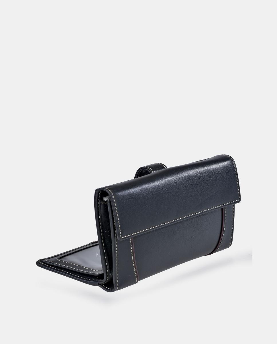 Porta-moedas e Porta-notas Grande em Pele para Mulher Preto-3