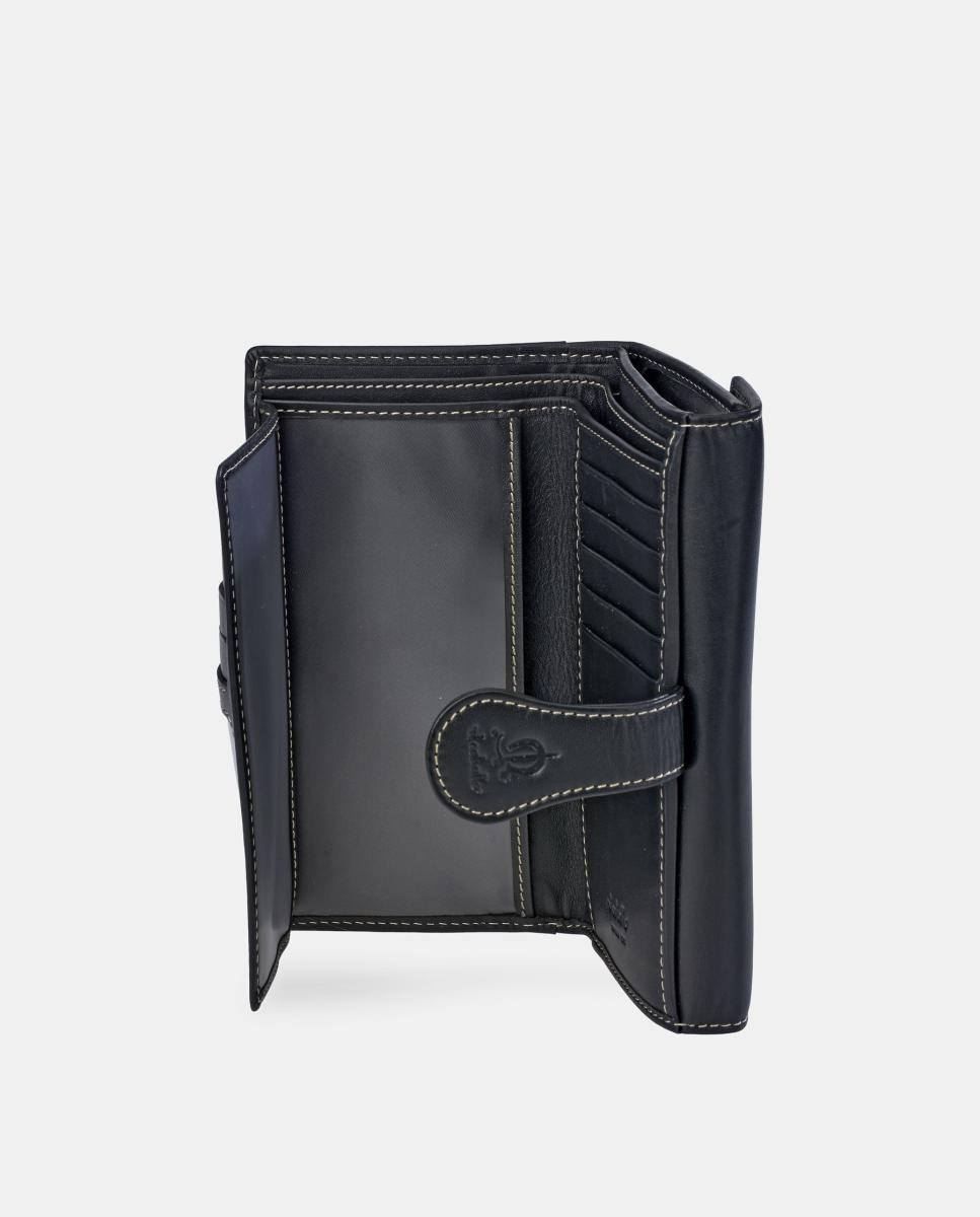 Porta-moedas e Porta-notas Grande em Pele para Mulher Preto-4