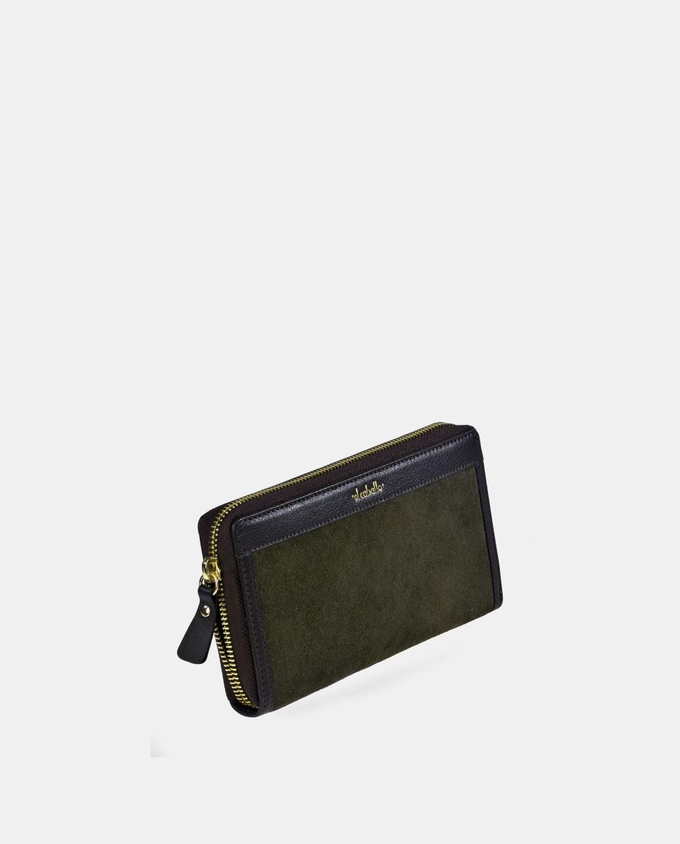 Porta-moedas e Porta-notas com Fecho de Correr em Croute Verde-2