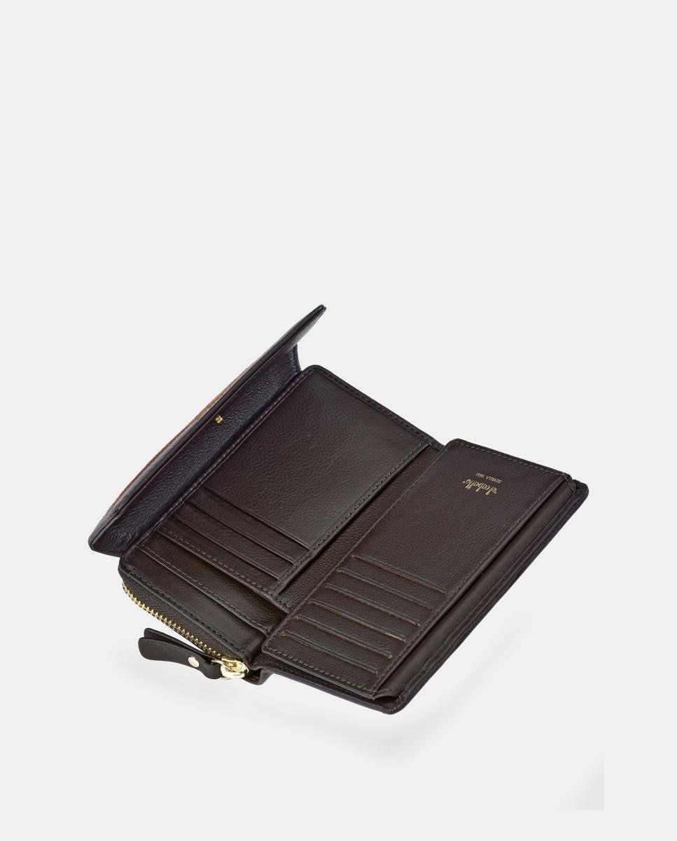 Porta-moedas e Porta-notas Médio com Aba em Croute Castanho-5