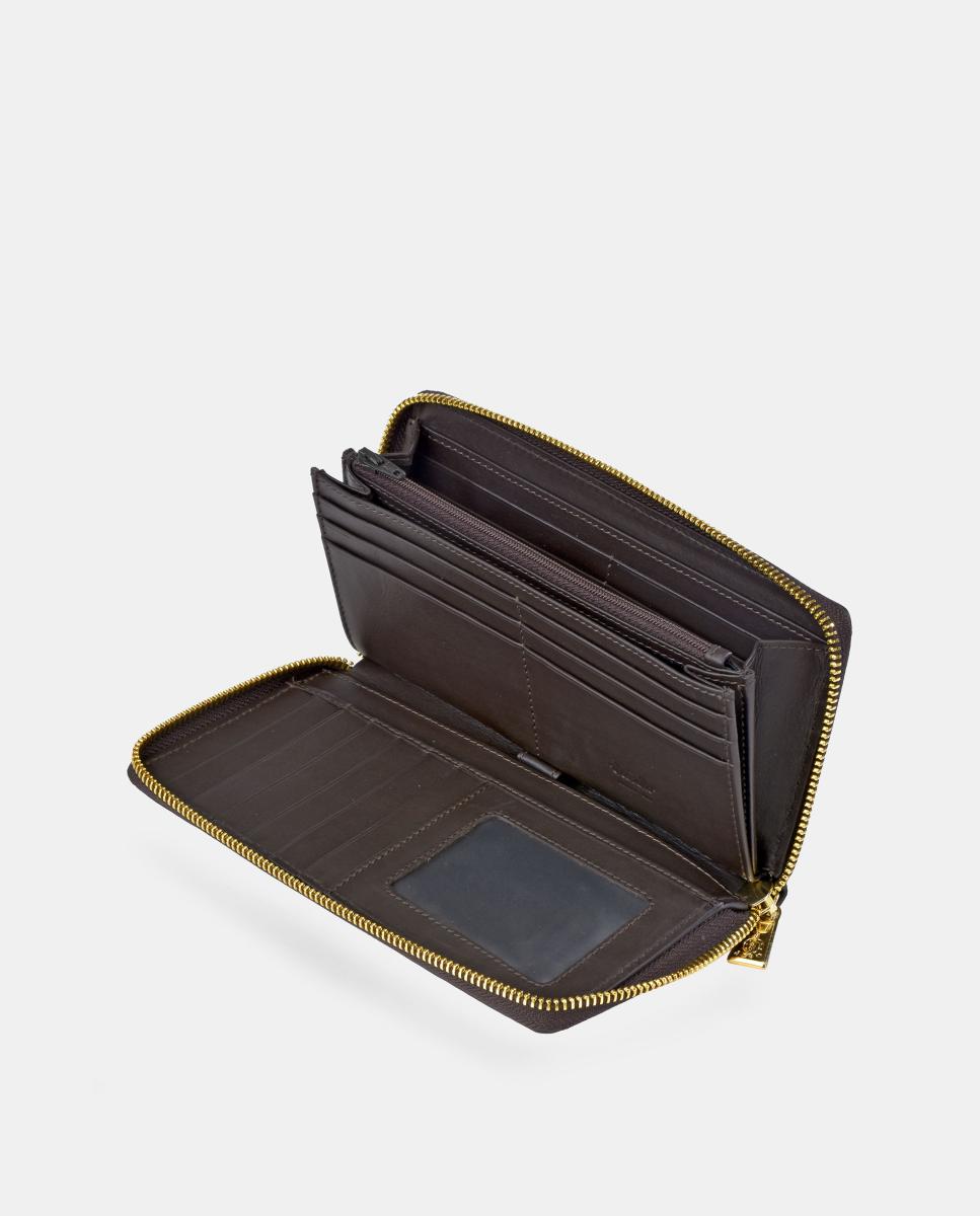 Porta-moedas e Porta-notas com Fecho de Correr em Croute Castanho-3