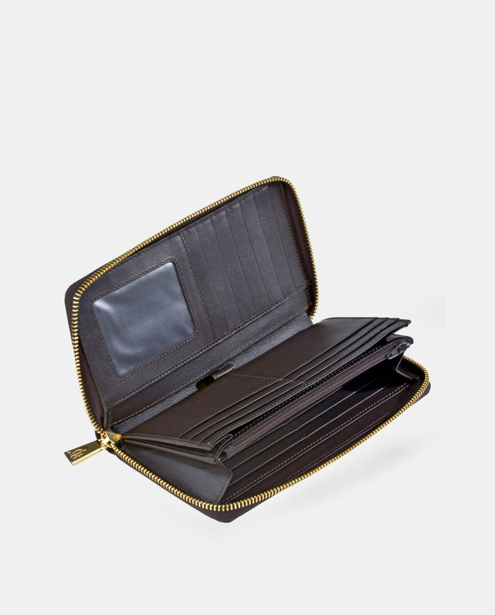 Porta-moedas e Porta-notas com Fecho de Correr em Croute Castanho-4