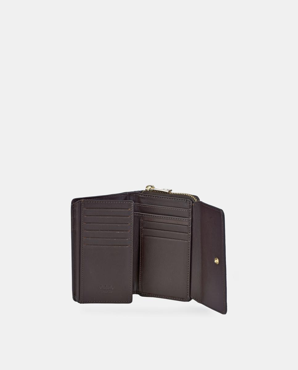 Porta-moedas e Porta-notas com Aba em Croute Castanho-5