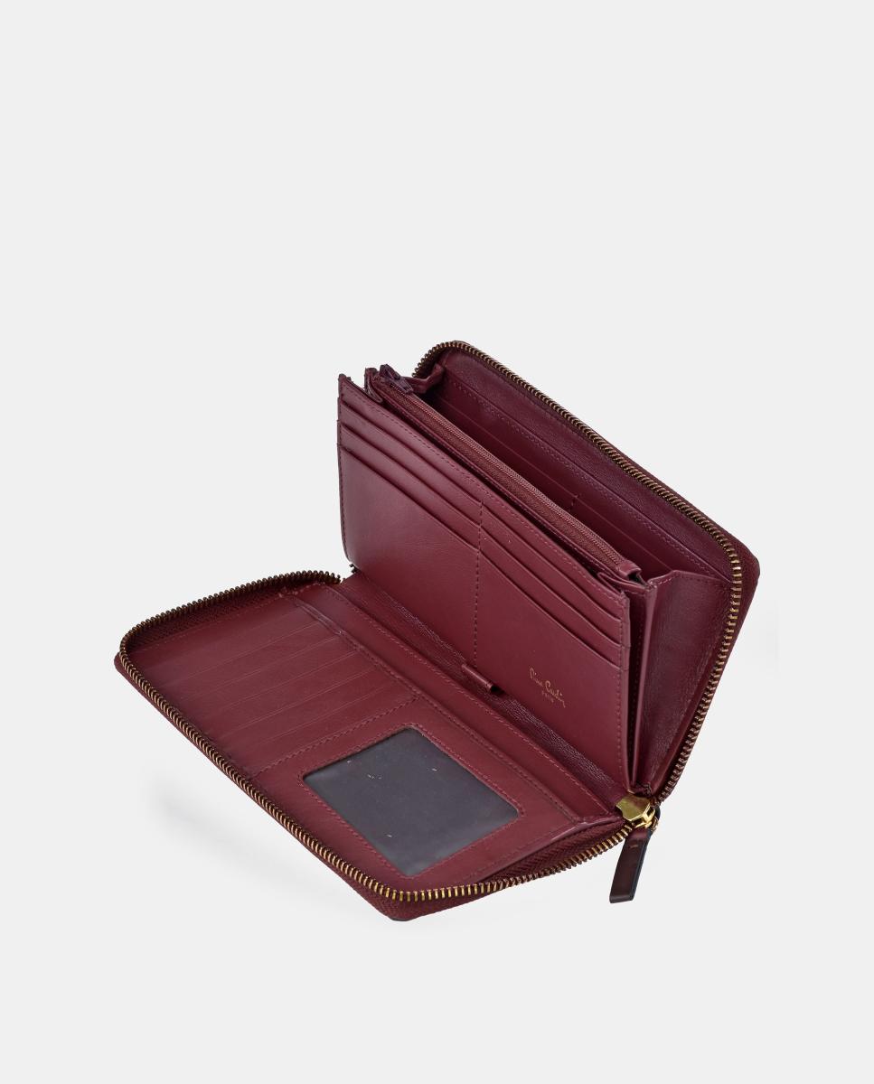 Porta-Moedas Grande em Pele Combinada com Patch e Fecho de Correr Vermelho-cereja-3