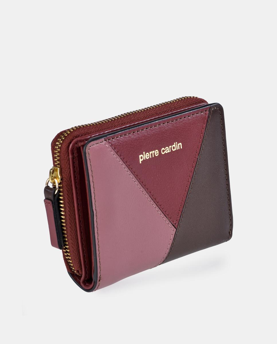 Porta-Moedas Mini em Pele Combinada com Patch e Fecho de Correr Vermelho-cereja-2