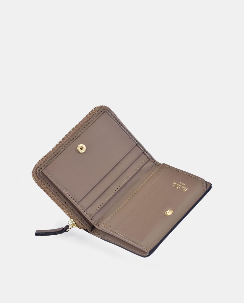 Porta-Moedas Mini em Pele Combinada com Patch e Fecho de Correr Taupe-4