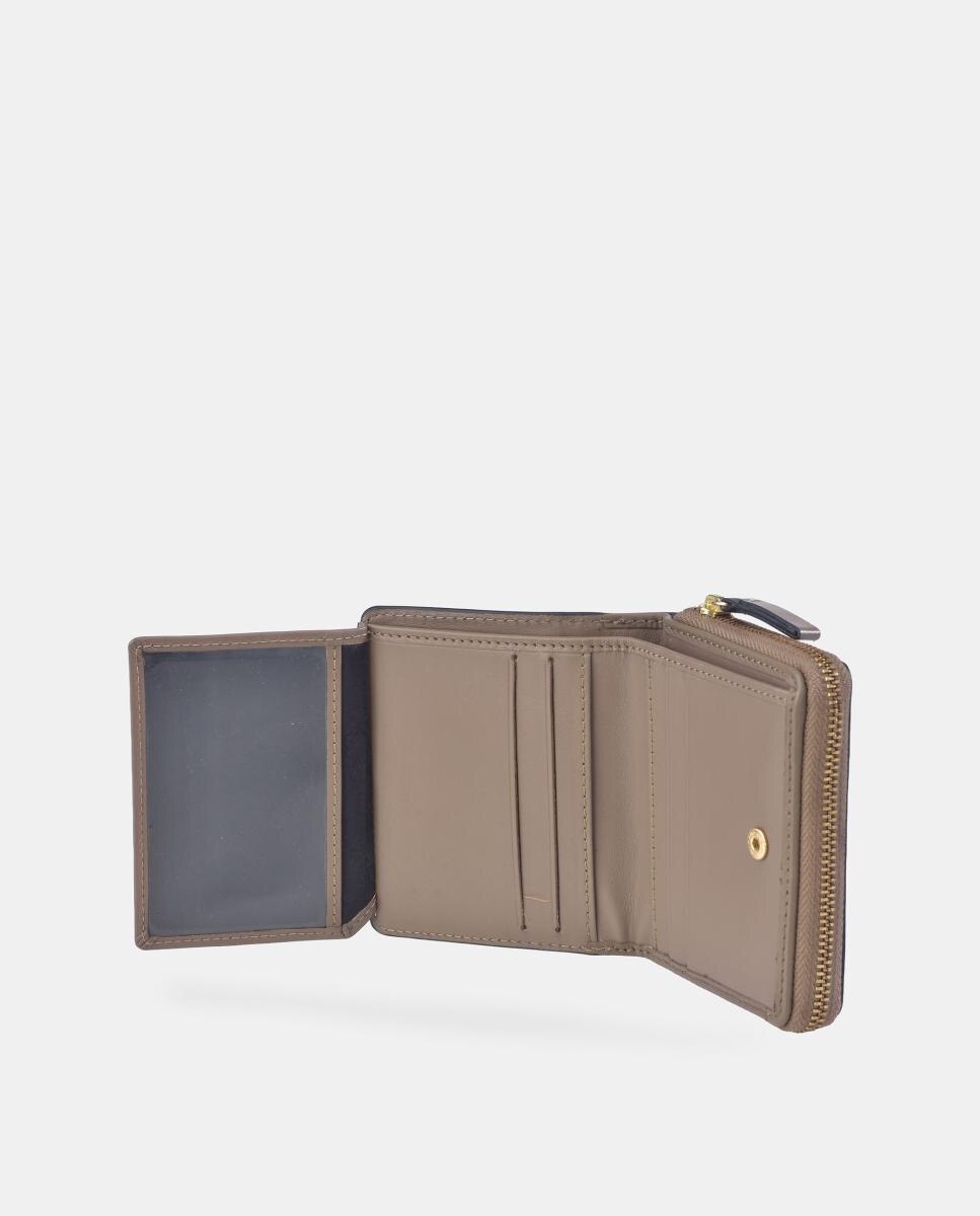 Porta-Moedas Mini em Pele Combinada com Patch e Fecho de Correr Taupe-5