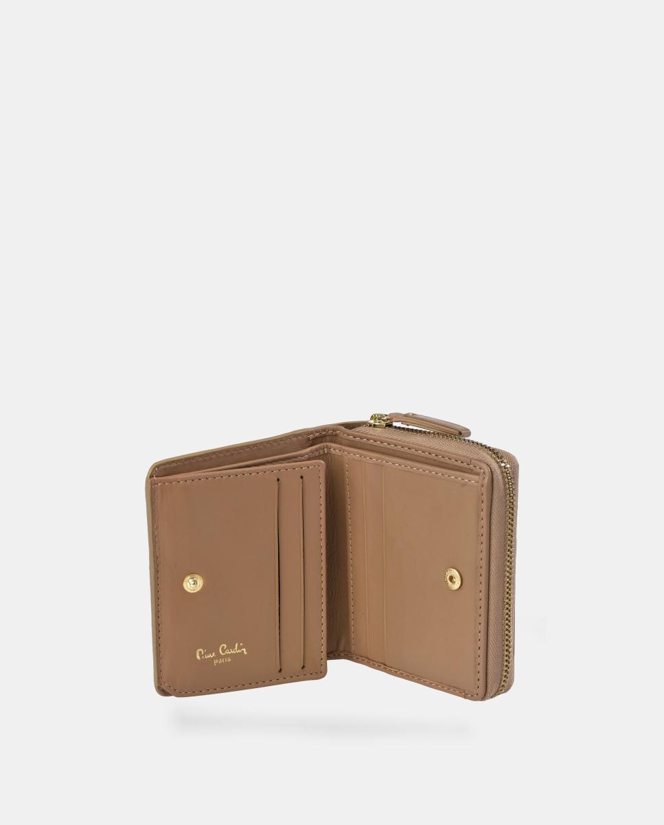 Porta-Moedas Pequeno em Pele Combinada com Fecho de Correr e Secção para Notas Castanho caramelo-4