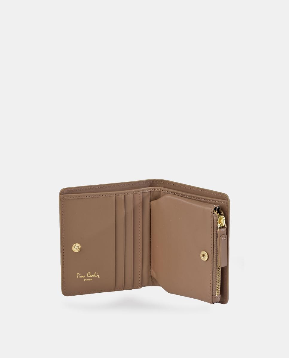 Porta-Moedas em Pele Combinada com Fecho de Correr e Secção para Notas Castanho caramelo-3