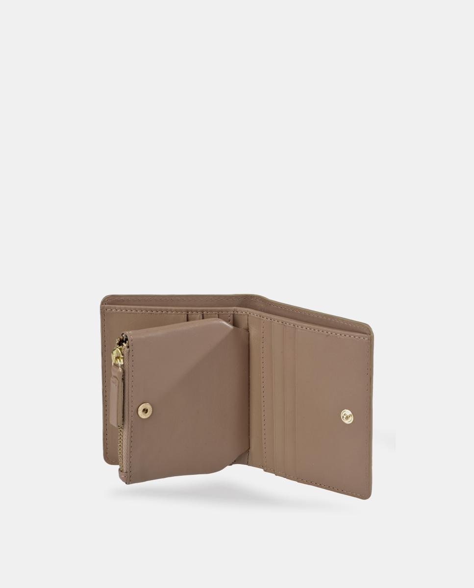Porta-Moedas em Pele Combinada com Fecho de Correr e Secção para Notas Castanho caramelo-4