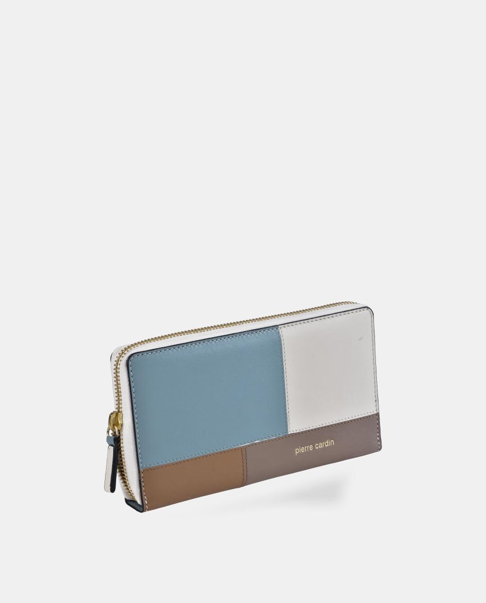 Monedero mujer Pierre Cardin grande con cremallera en piel combinada patchwork - Azul Azul-2