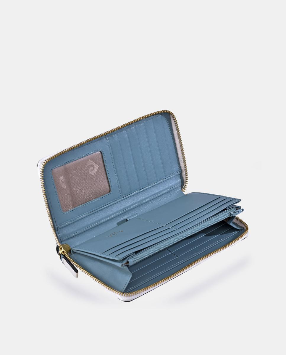 Monedero mujer Pierre Cardin grande con cremallera en piel combinada patchwork - Azul Azul-4