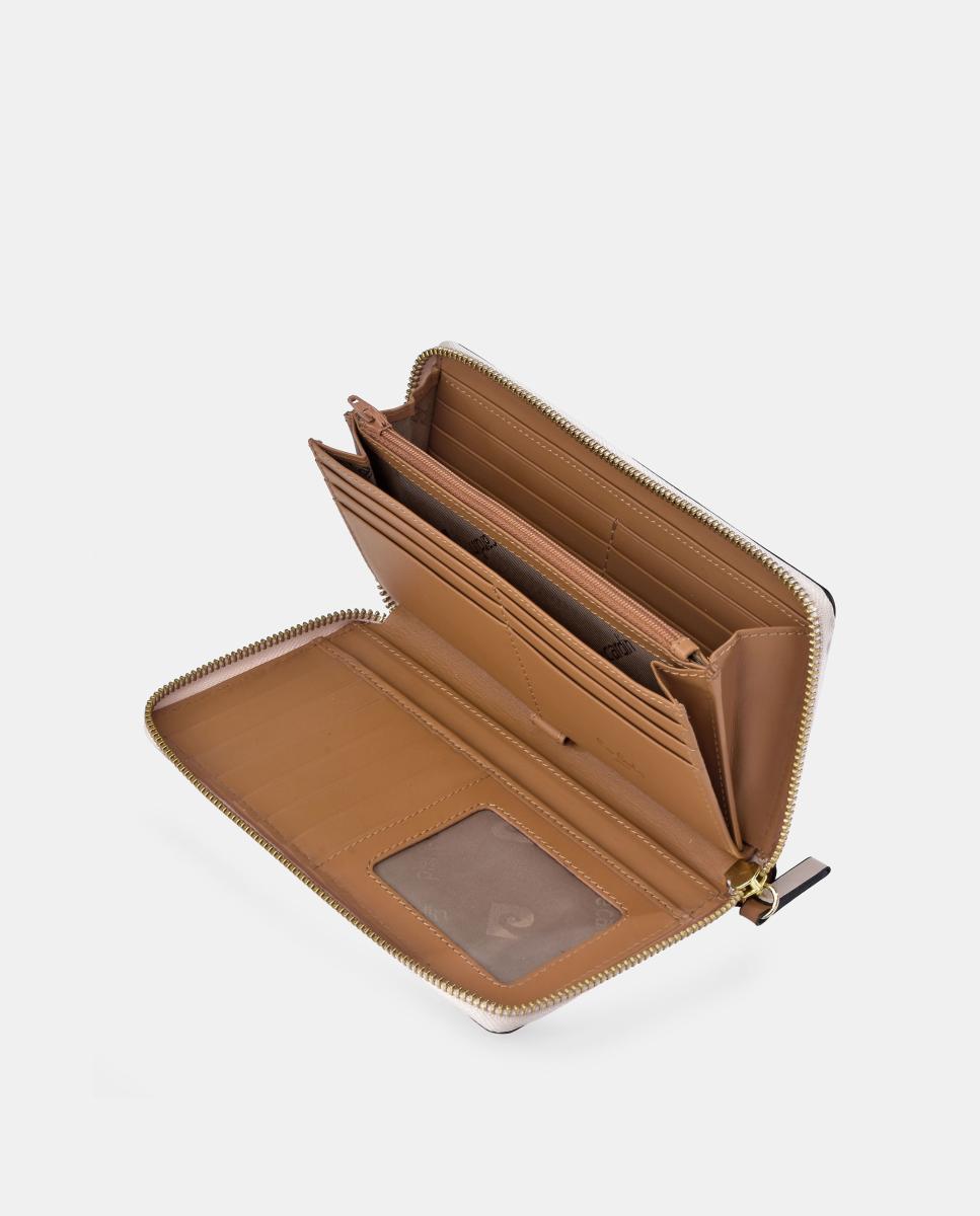 Porta-Moedas Grande em Pele Combinada com Patch e Fecho de Correr Castanho-claro-3