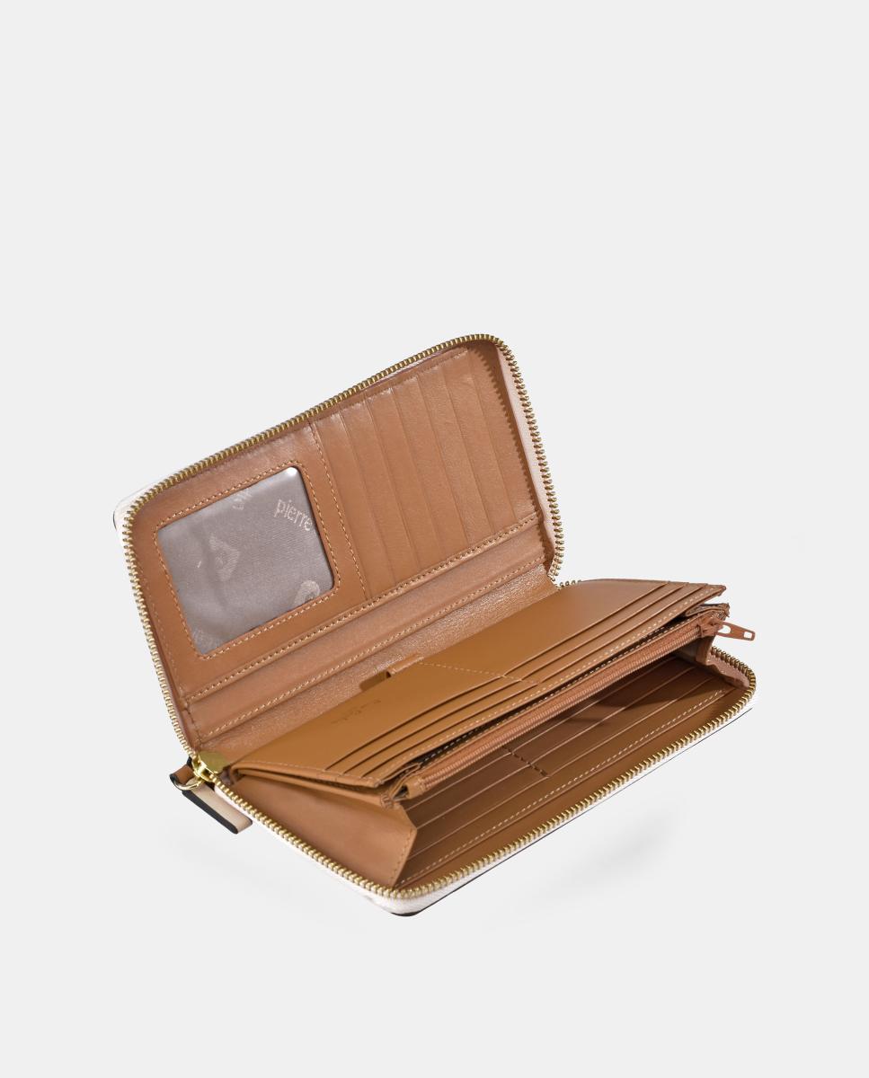 Porta-Moedas Grande em Pele Combinada com Patch e Fecho de Correr Castanho-claro-4