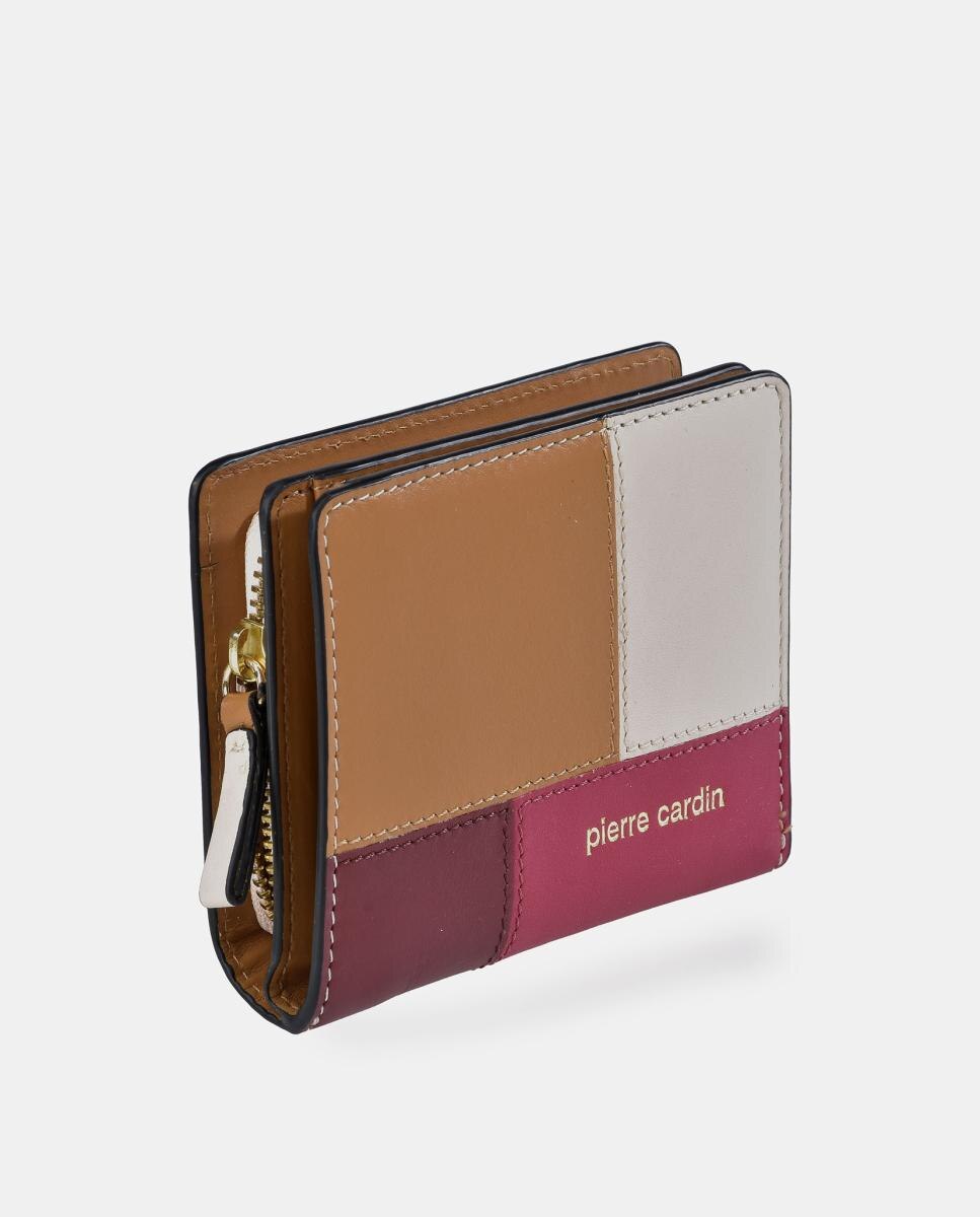 Porta-Moedas Compacto em Pele Patch com Fecho de Correr e Secção para Notas Castanho-claro-2