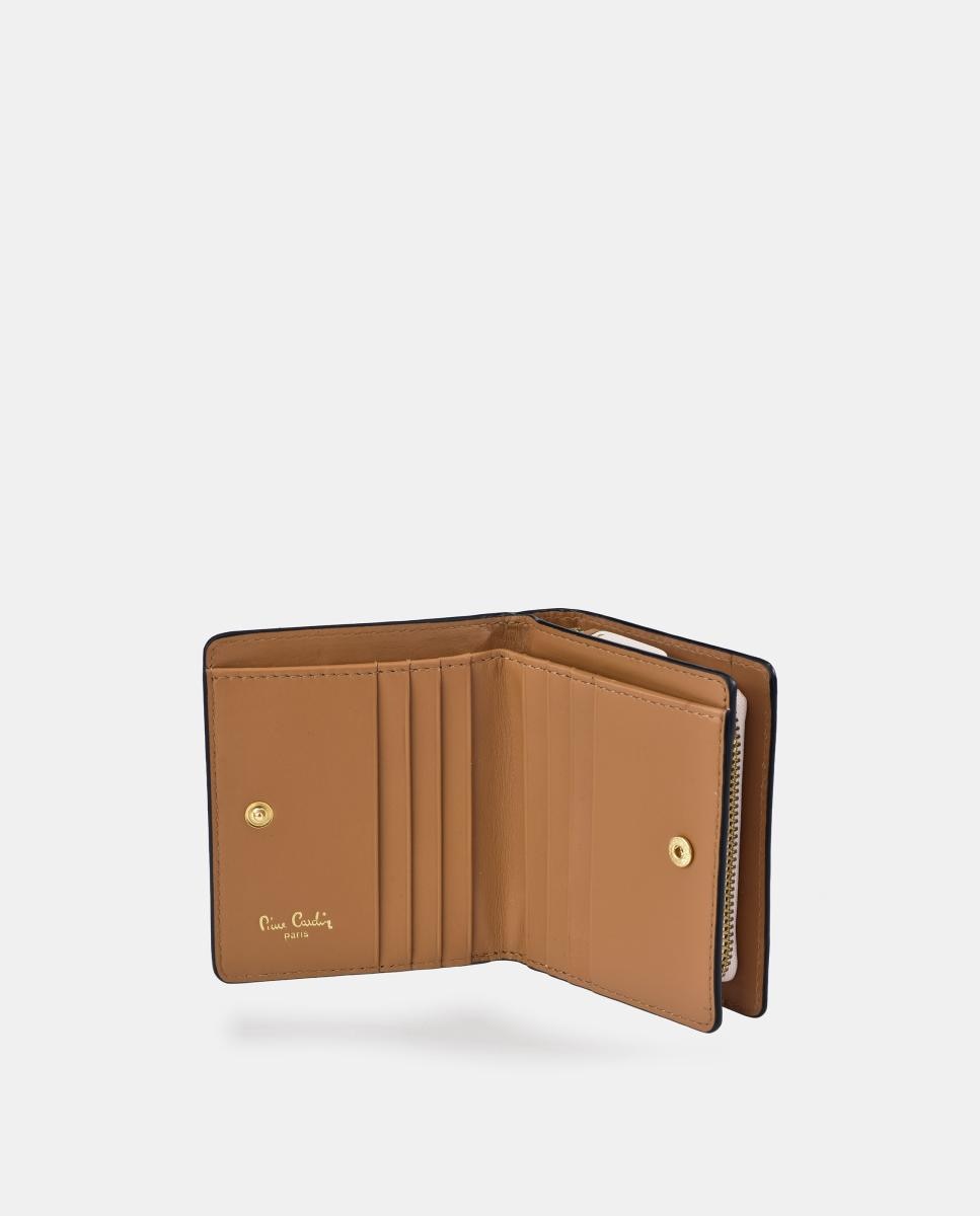Porta-Moedas Compacto em Pele Patch com Fecho de Correr e Secção para Notas Castanho-claro-4