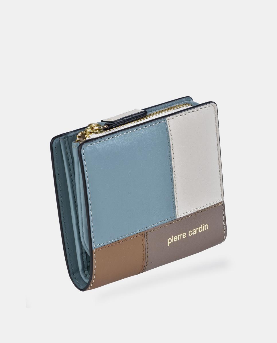 Porta-Moedas em Pele Patch com Fecho de Correr e Secção para Notas Azul-2