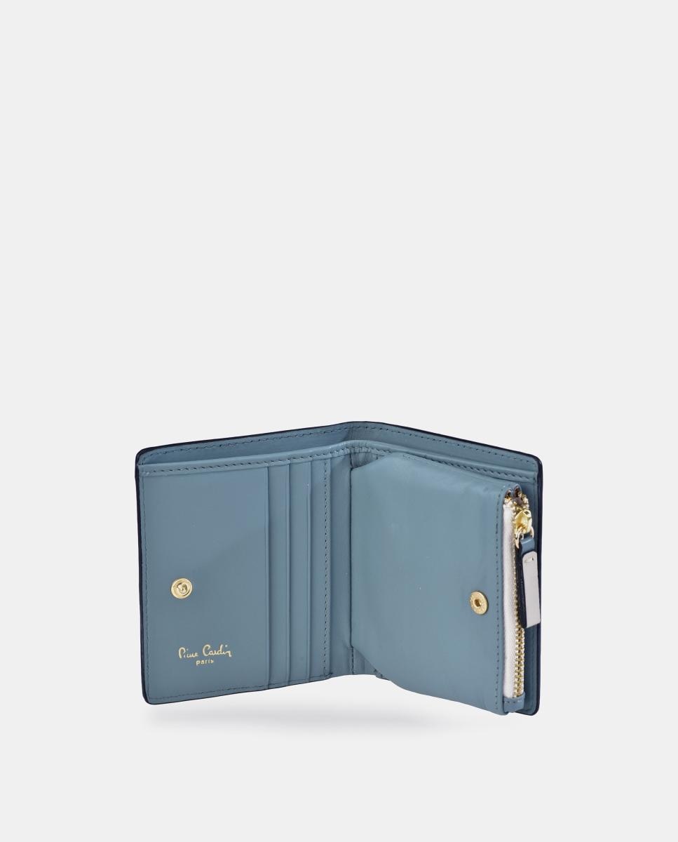 Porta-Moedas em Pele Patch com Fecho de Correr e Secção para Notas Azul-3