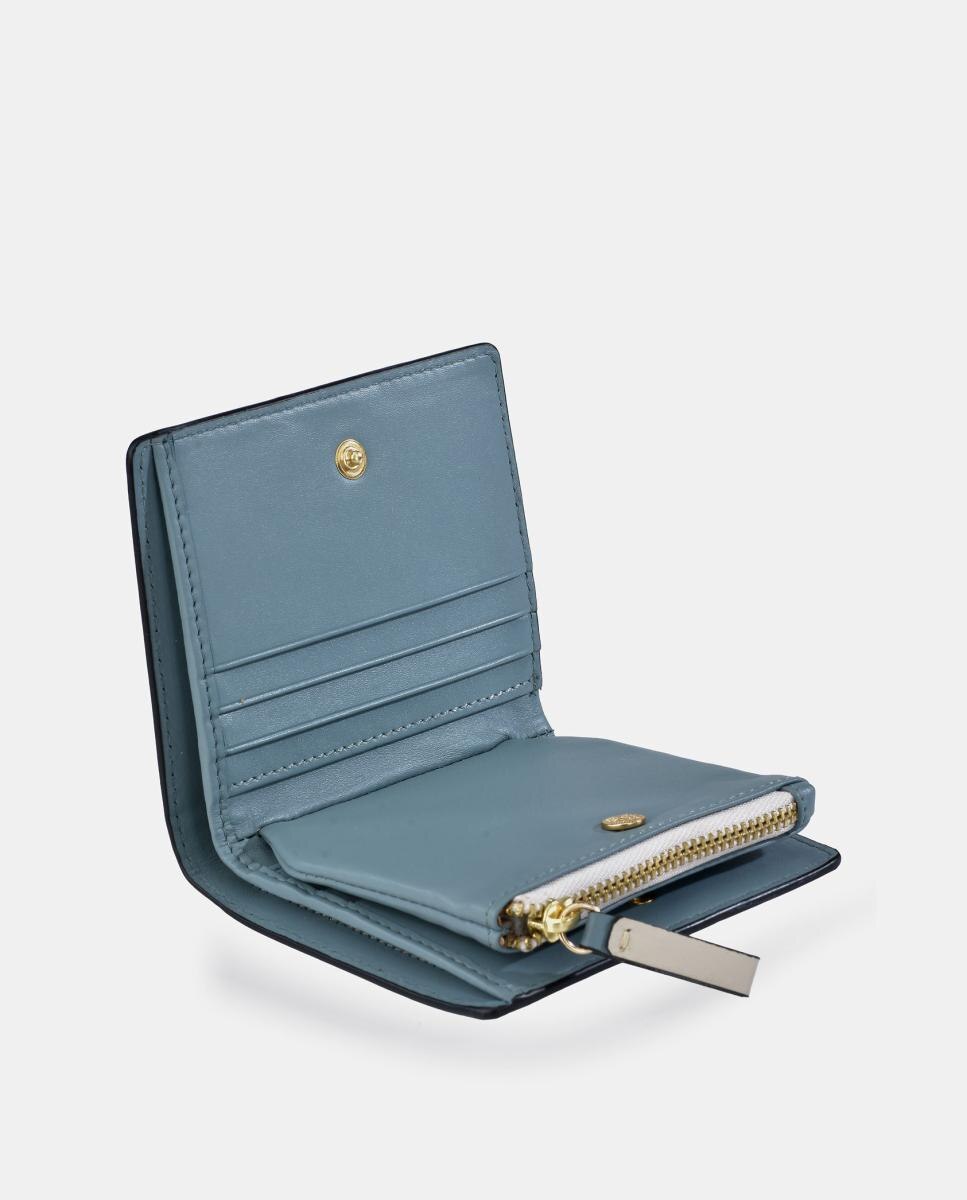 Porta-Moedas em Pele Patch com Fecho de Correr e Secção para Notas Azul-4