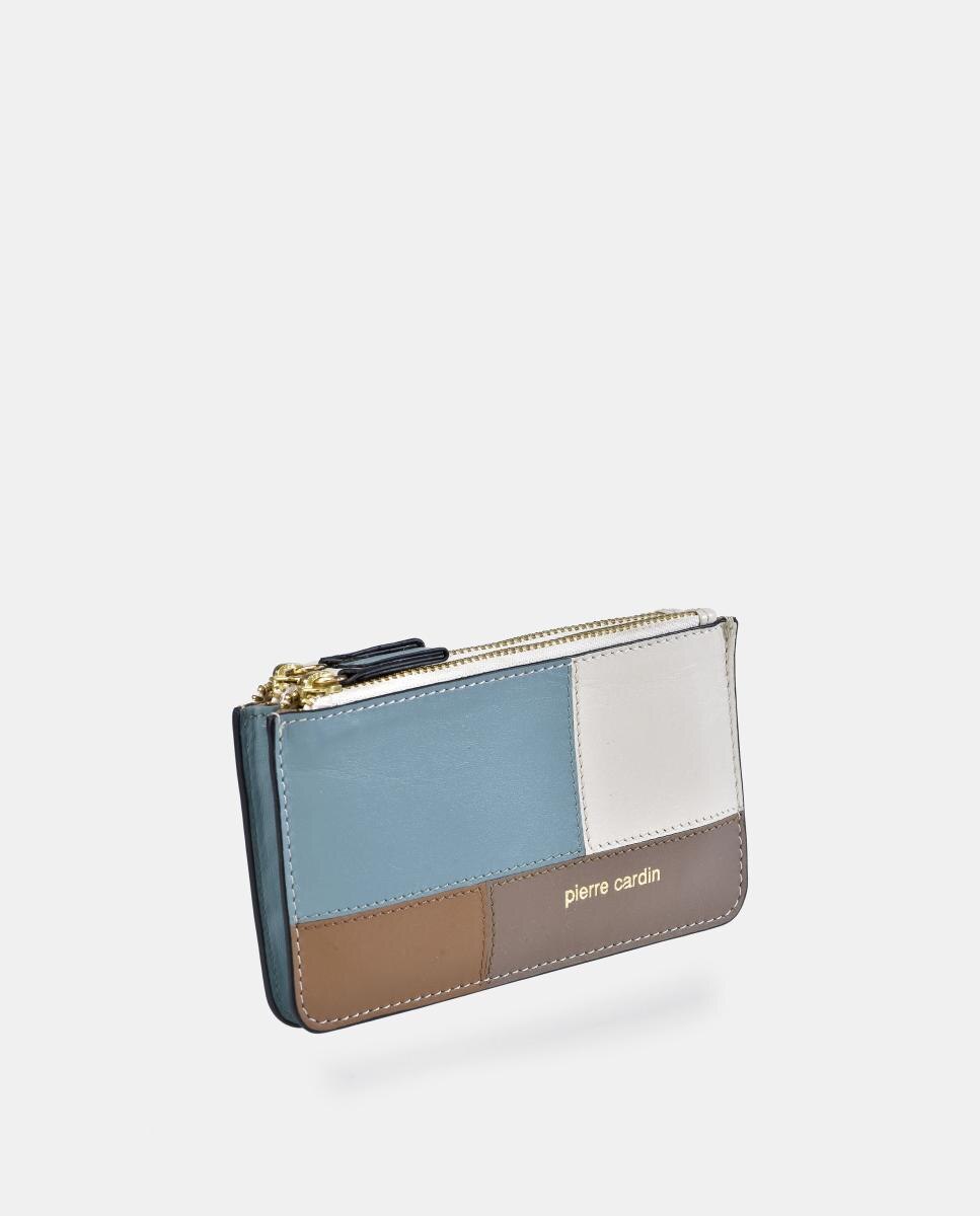 Monedero pequeño mujer Pierre Cardin con cremalleras en piel patchwork - Azul Azul-2
