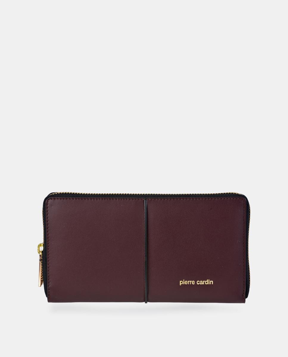 Monedero mujer Pierre Cardin grande con cremallera en piel suave - Rojo oscuro Rojo oscuro-1