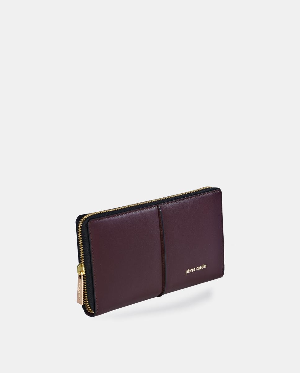 Monedero mujer Pierre Cardin grande con cremallera en piel suave - Rojo oscuro Rojo oscuro-2