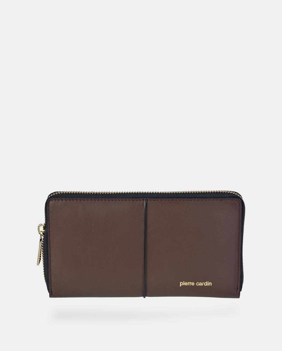 Monedero mujer Pierre Cardin grande con cremallera en piel suave - Marrón chocolate Marrón chocolate-1
