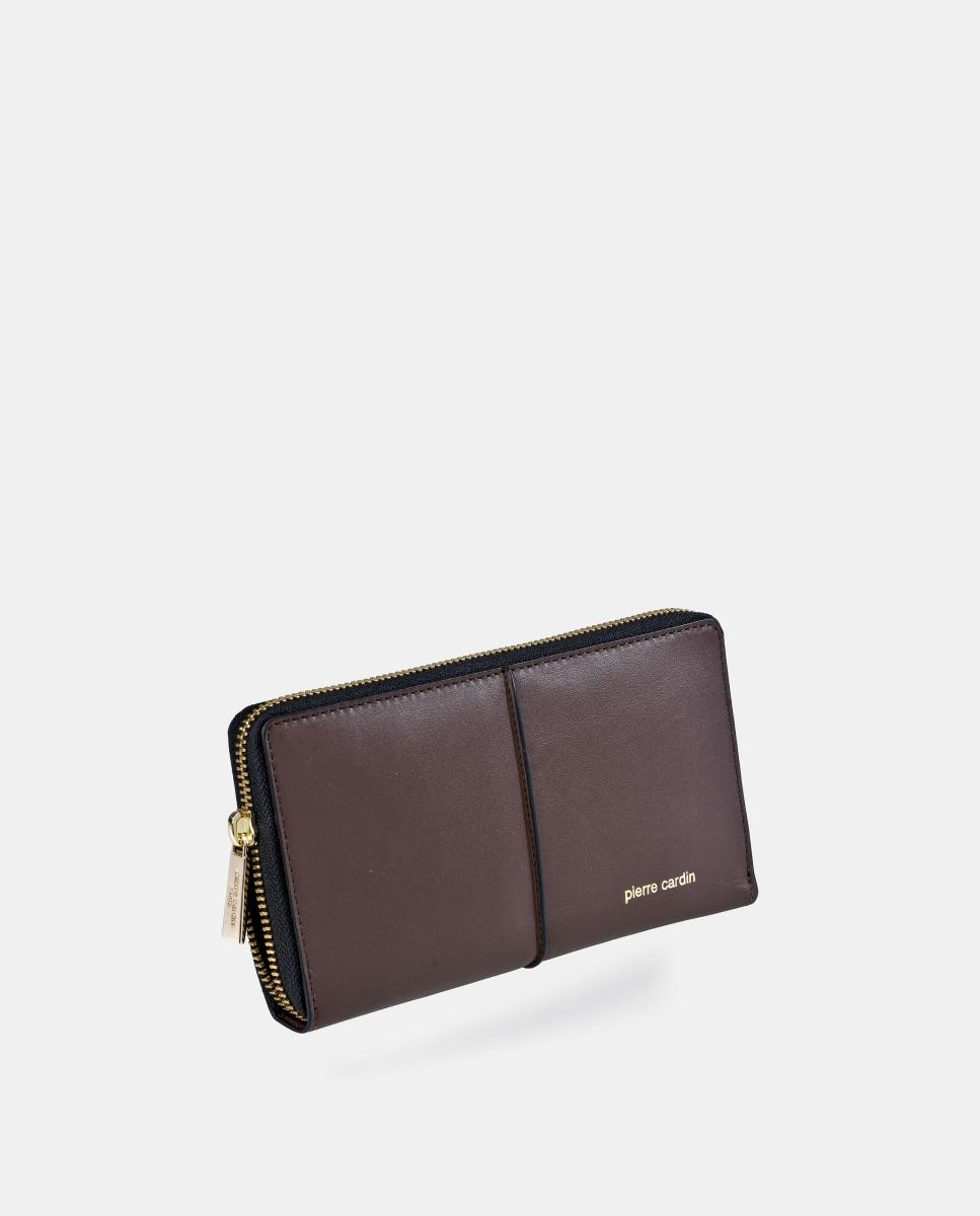 Monedero mujer Pierre Cardin grande con cremallera en piel suave - Marrón chocolate Marrón chocolate-2