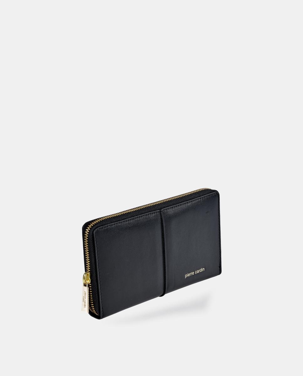 Porta-Moedas Grande em Pele Suave com Fecho de Correr Preto-2