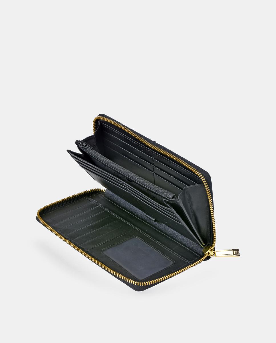 Porta-Moedas Grande em Pele Suave com Fecho de Correr Preto-3