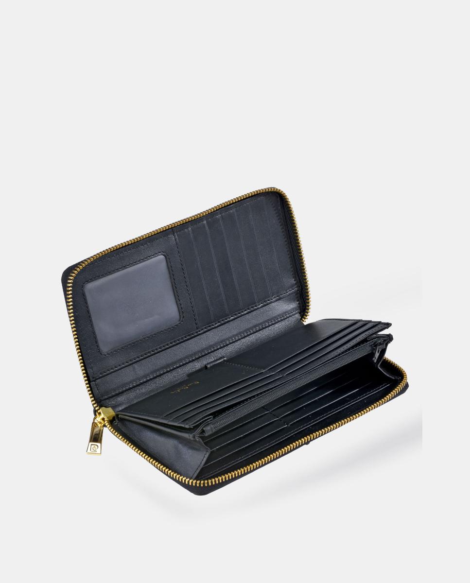 Porta-Moedas Grande em Pele Suave com Fecho de Correr Preto-4