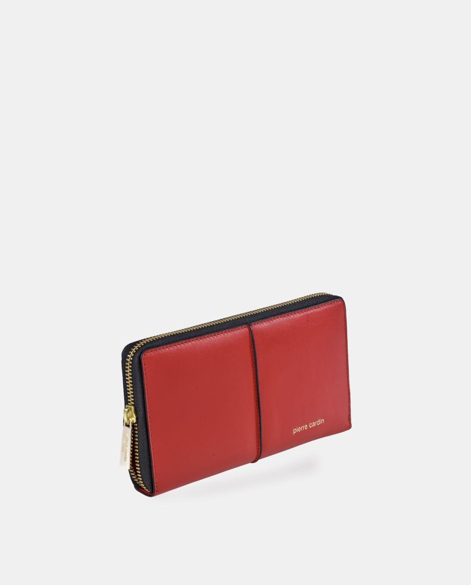 Monedero mujer Pierre Cardin grande con cremallera en piel suave - Rojo Rojo-2
