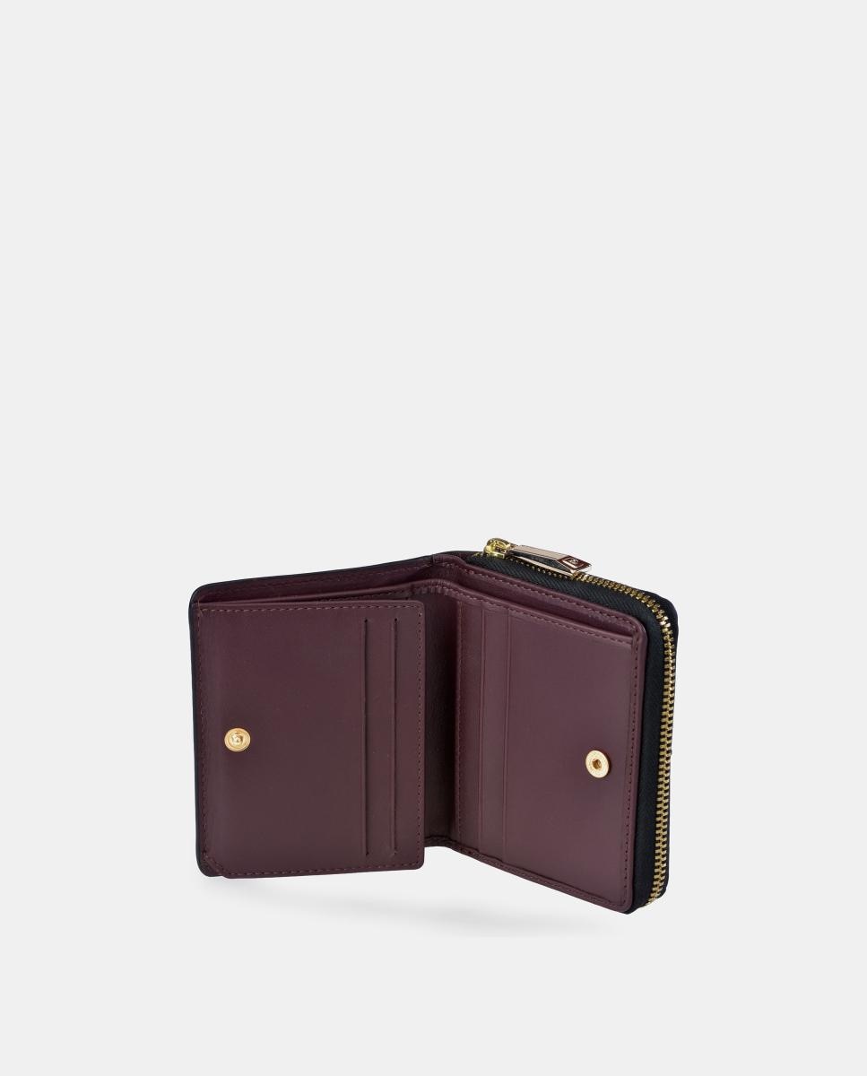 Porta-Moedas Mini em Pele Combinada Suave com Fecho de Correr Vermelho-escuro-4