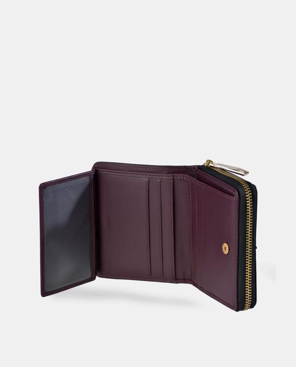 Porta-Moedas Mini em Pele Combinada Suave com Fecho de Correr Vermelho-escuro-5