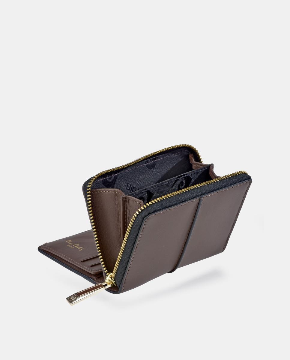 Porta-Moedas Mini em Pele Combinada Suave com Fecho de Correr Castanho-chocolate-3