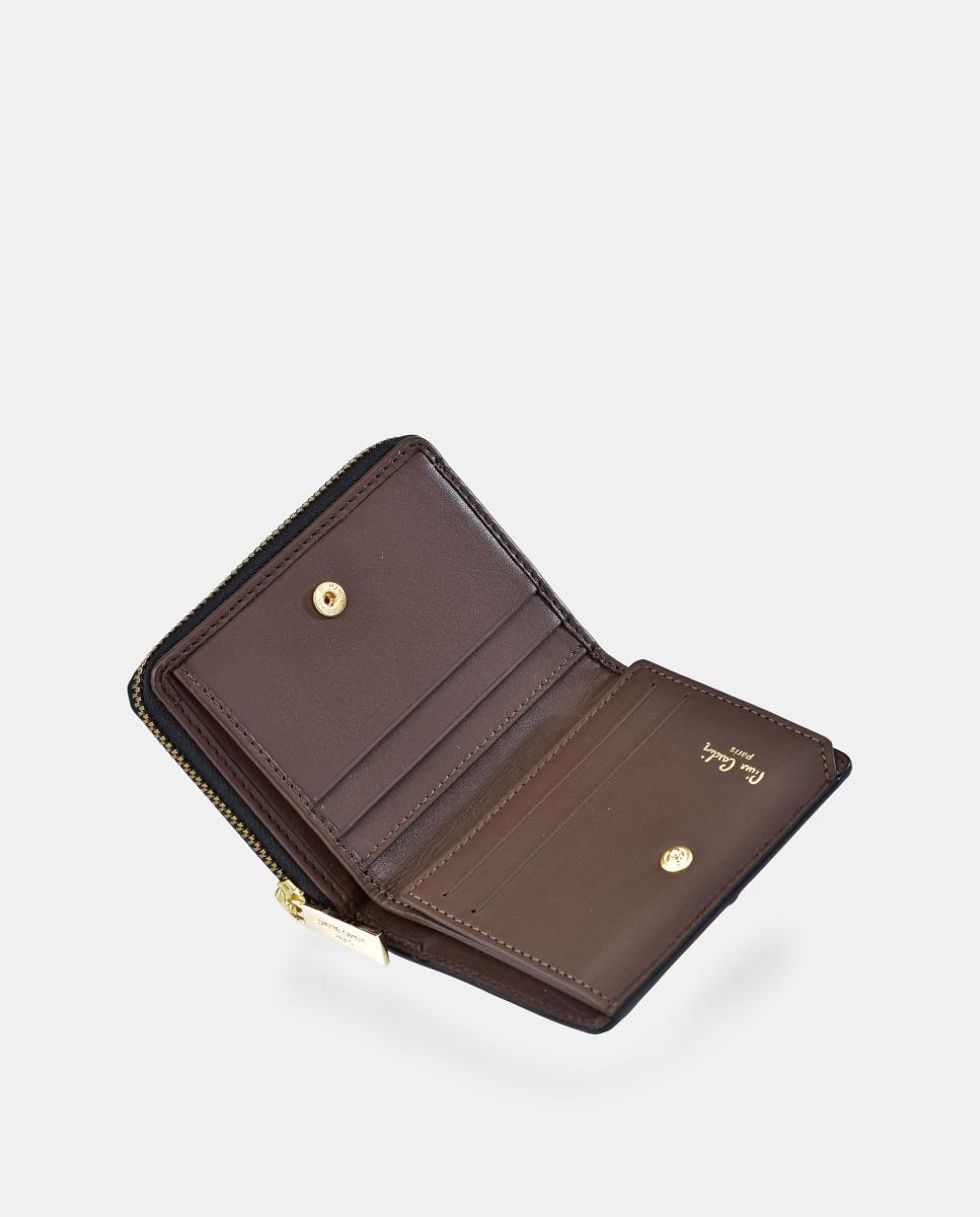 Porta-Moedas Mini em Pele Combinada Suave com Fecho de Correr Castanho-chocolate-4