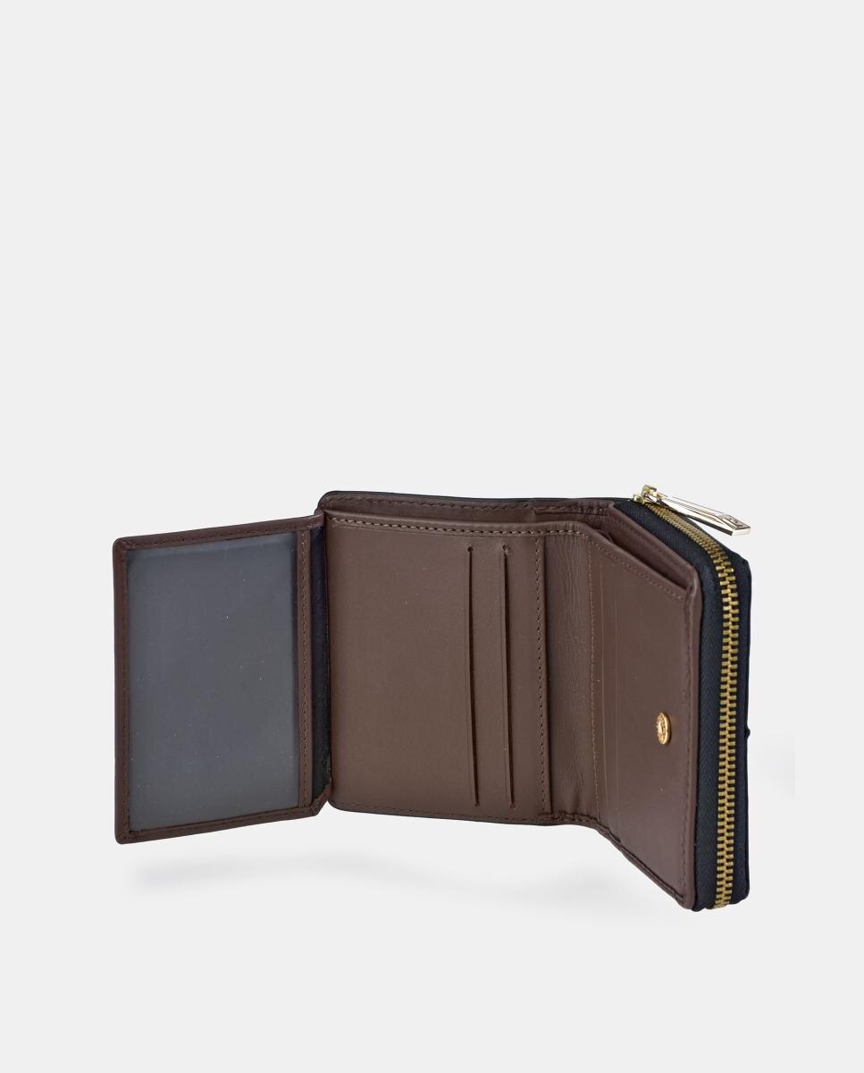 Porta-Moedas Mini em Pele Combinada Suave com Fecho de Correr Castanho-chocolate-5