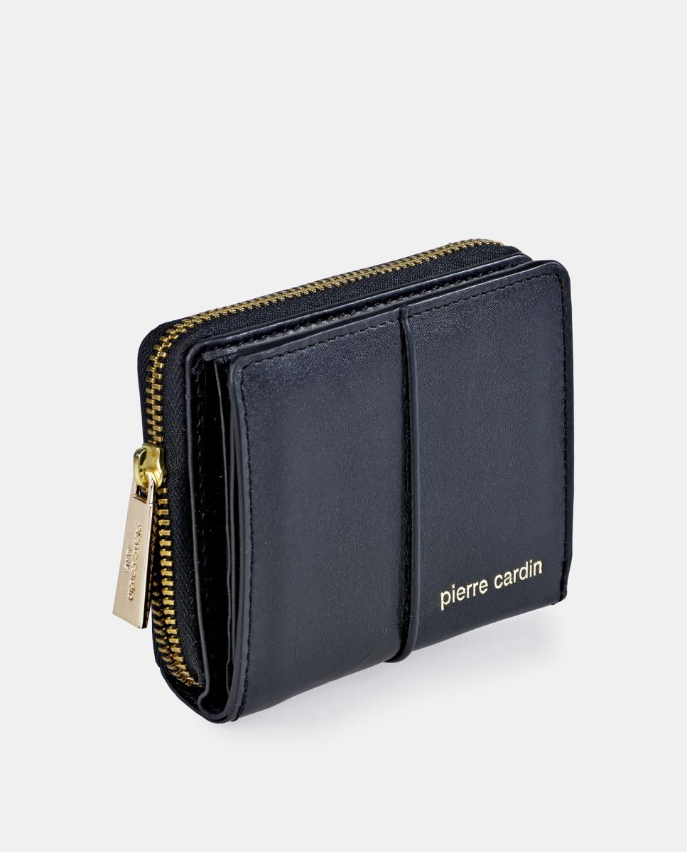 Porta-Moedas Mini em Pele Combinada Suave com Fecho de Correr Preto-2