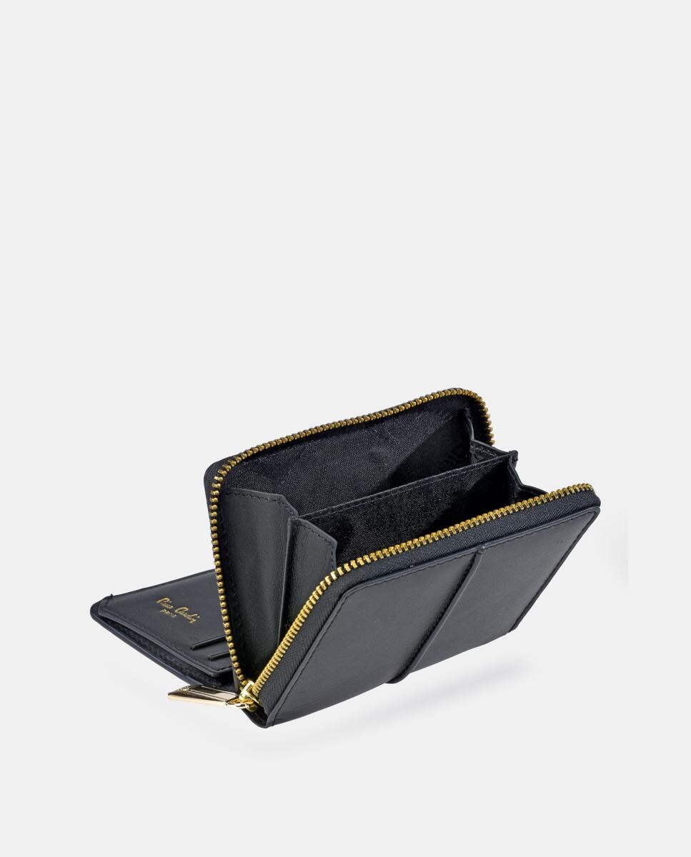 Porta-Moedas Mini em Pele Combinada Suave com Fecho de Correr Preto-3