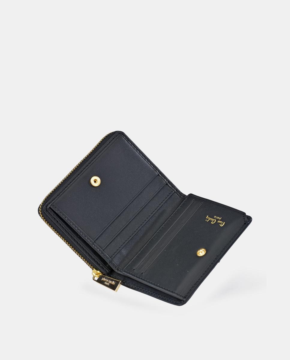 Porta-Moedas Mini em Pele Combinada Suave com Fecho de Correr Preto-4