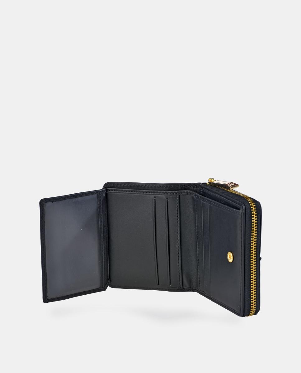 Porta-Moedas Mini em Pele Combinada Suave com Fecho de Correr Preto-5