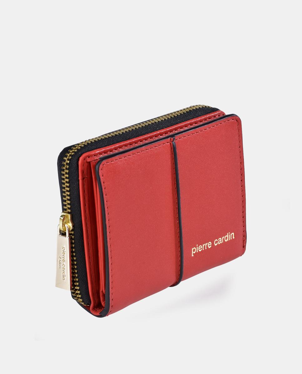 Porta-Moedas Mini em Pele Combinada Suave com Fecho de Correr Vermelho-2
