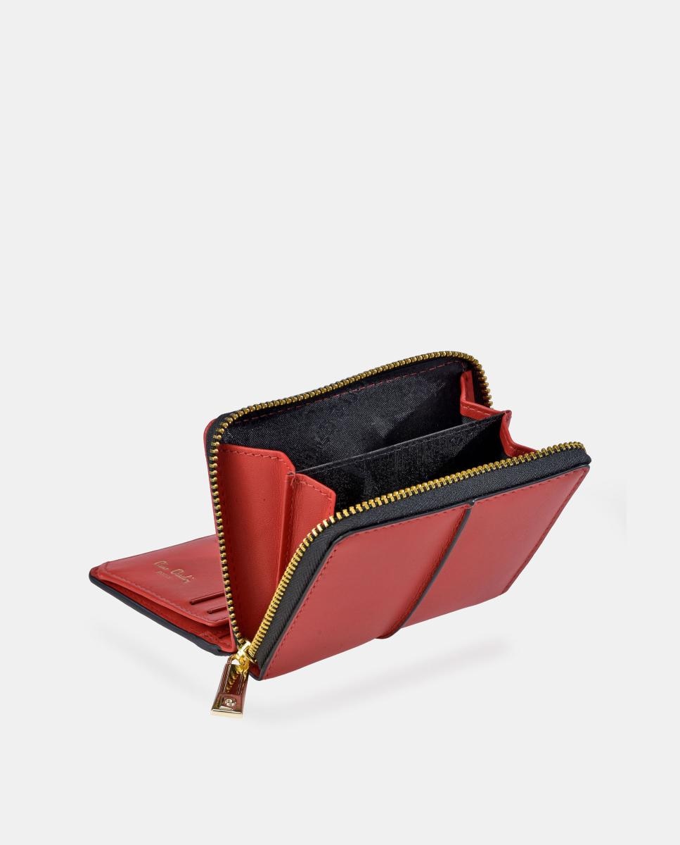 Porta-Moedas Mini em Pele Combinada Suave com Fecho de Correr Vermelho-3