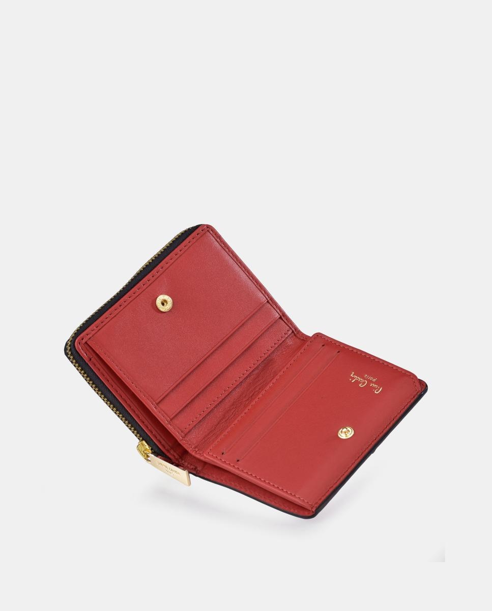 Porta-Moedas Mini em Pele Combinada Suave com Fecho de Correr Vermelho-4