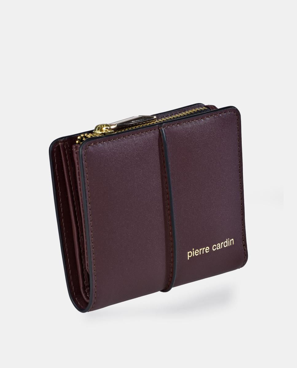 Porta-Moedas em Pele Suave com Fecho de Correr e Secção para Notas Vermelho-escuro-2