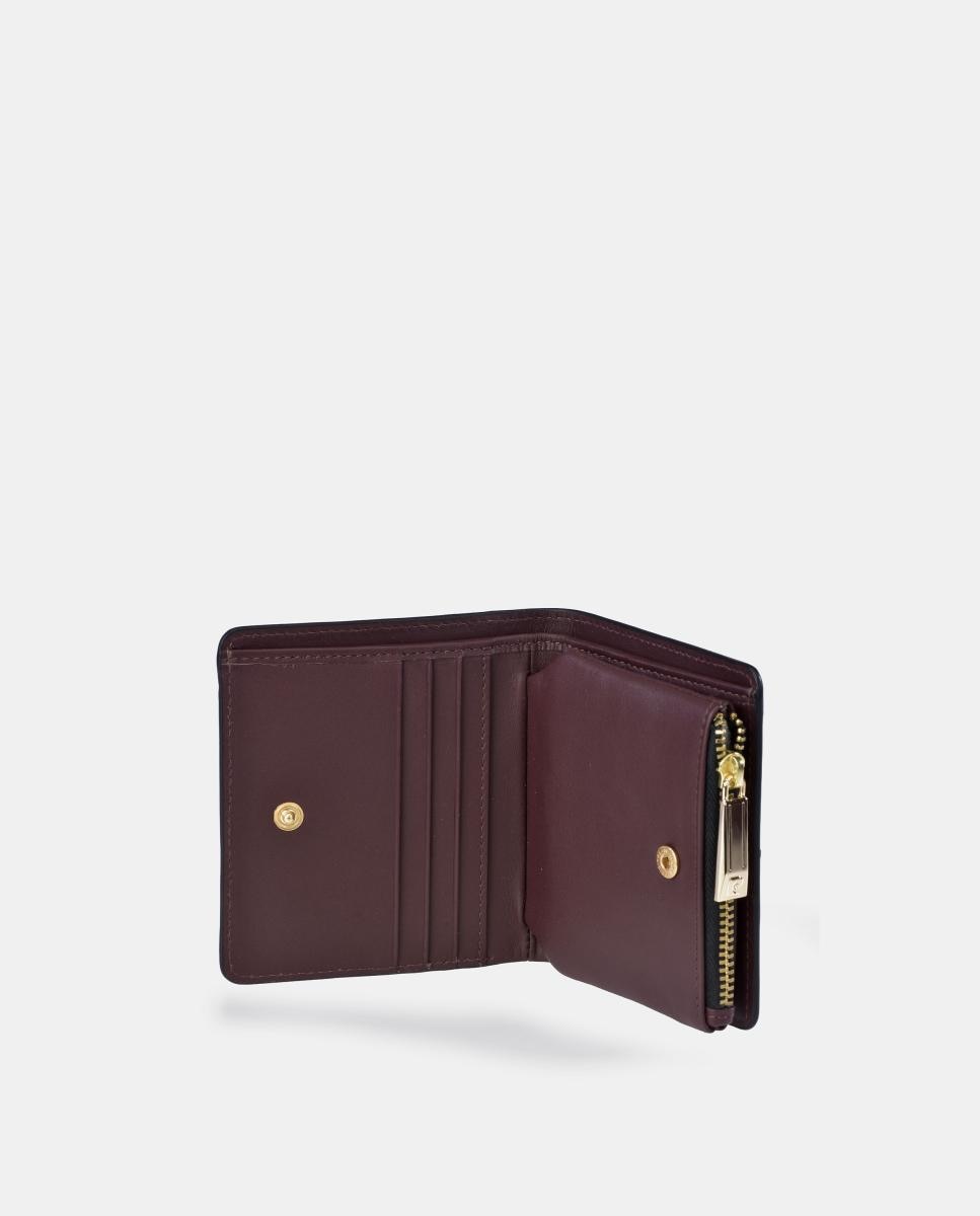 Porta-Moedas em Pele Suave com Fecho de Correr e Secção para Notas Vermelho-escuro-3